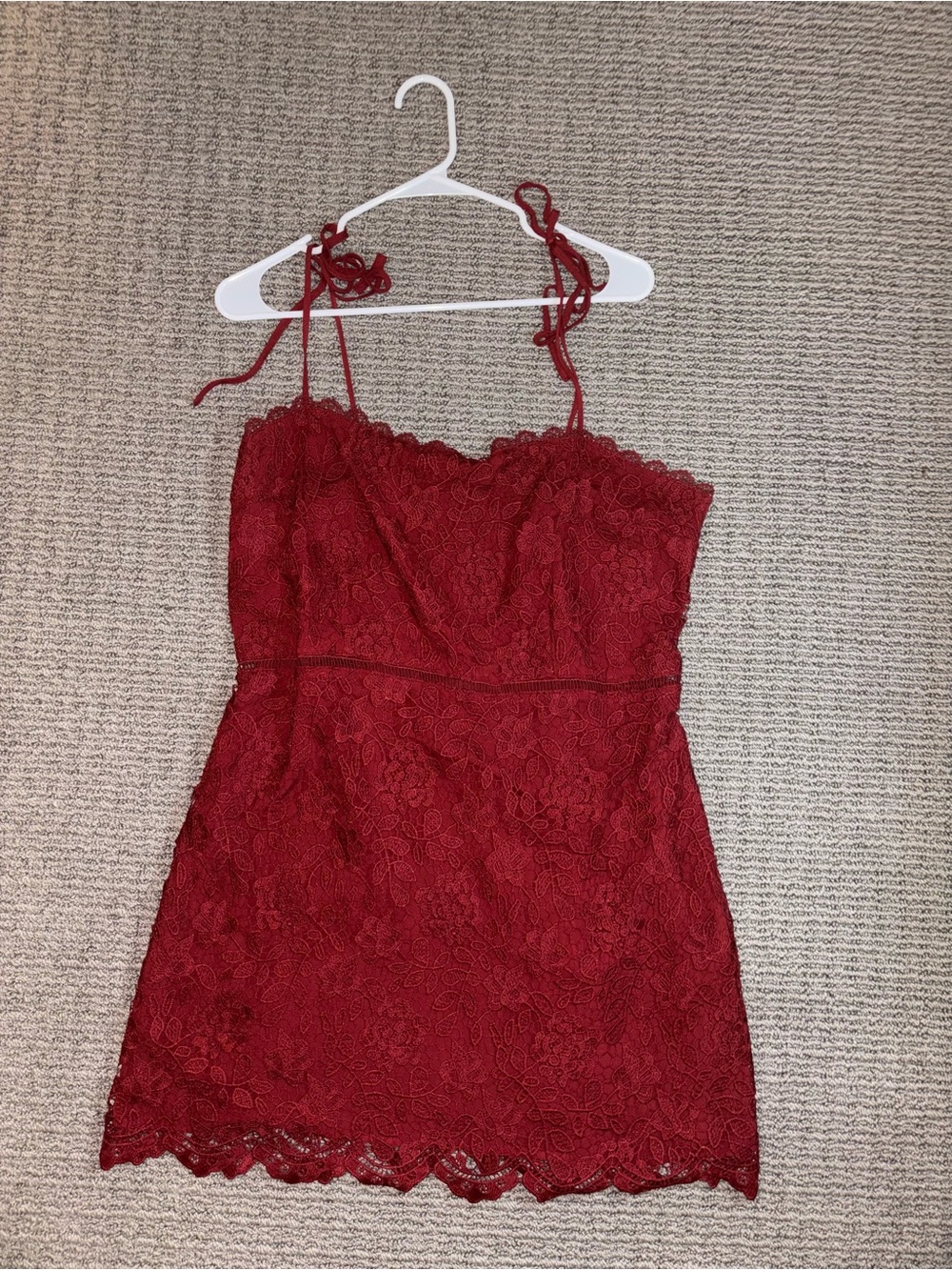 Abercrombie Red Lace Mini Dress with Tie Straps & Mid-line Cutout - Size XL